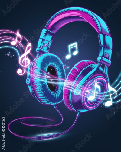 Colorful headphones with musical notes, vibrantly designed, ideal for music lovers and creative projects. photo