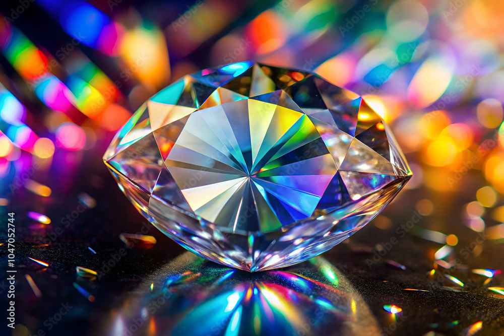 A sparkling diamond with vibrant reflections, showcasing brilliant colors against a blurred, multi-hued background. A sparkling diamond with vibrant reflections, showcasing brilliant colors against a blurred, multi-hued background.
