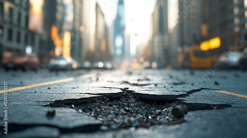 都市の道路に刻まれるひび割れ photo