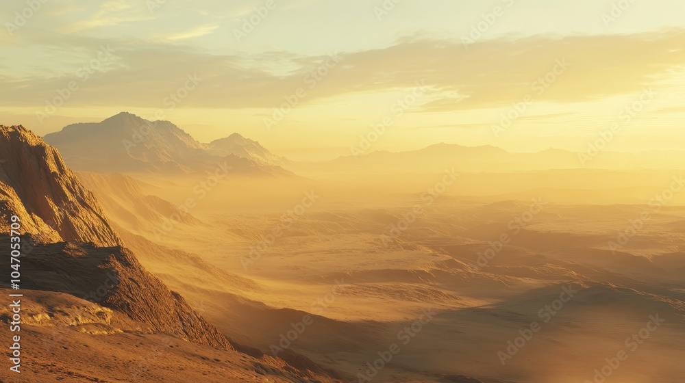 A sweeping mountain range at sunrise, with peaks bathed in golden light and a valley below. A sweeping mountain range at sunrise, with peaks bathed in golden light and a valley below.