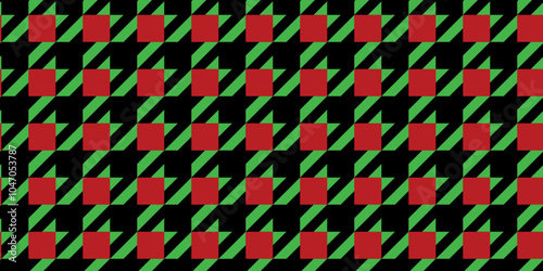Houndstooth Seamless Pattern Green Red Squares Christmas Colors Black Background Illustration