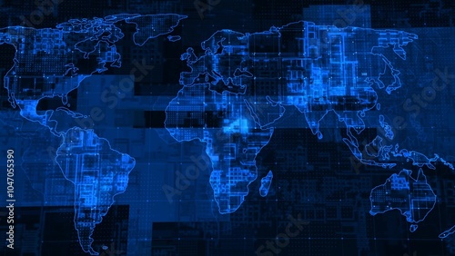 Digital technology earth map news background