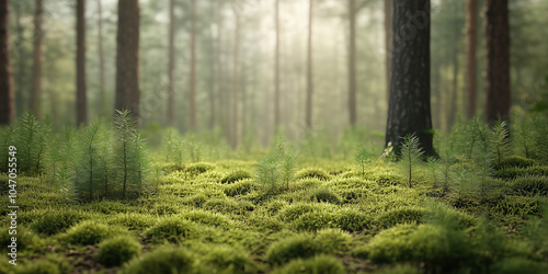 Club moss growing as ground cover in a pine forest, illustration art photo