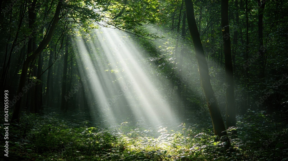 Obraz premium Light Breaking Through in a Dark Forest Clearing