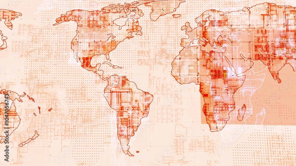 Digital technology earth map news background