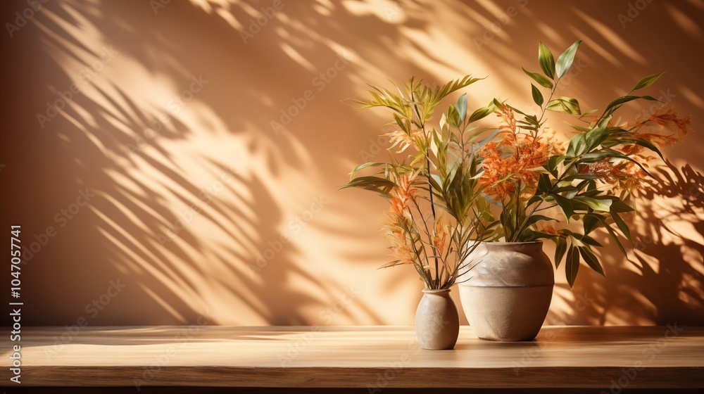 Rustic wooden counter and soft sunlight, perfect for a natural and warm product display setup.