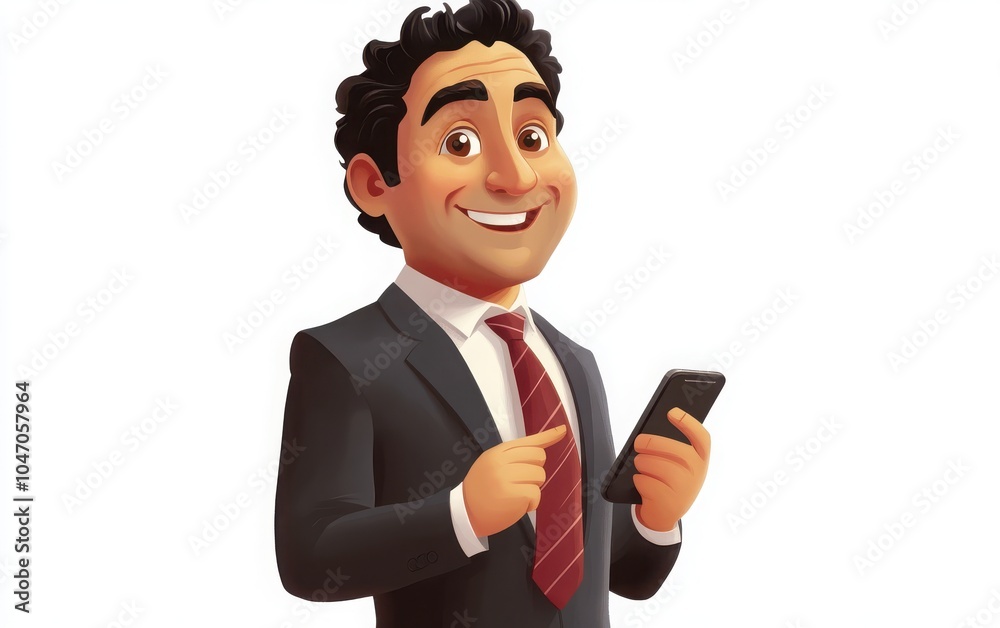 Create an emoji of a successful businessman using a mobile phone app, smiling confidently while chatting about business trade outdoors Create an emoji of a successful businessman using a mobile phone app, smiling confidently while chatting about business trade outdoors