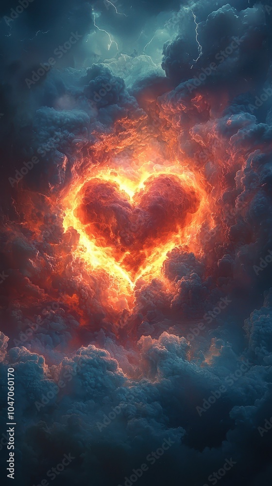 Glowing Heart Inside Stormy Clouds Glowing Heart Inside Stormy Clouds