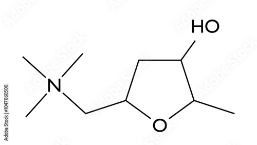 muscarine molecule, structural chemical formula, ball-and-stick model, isolated image alkaloid photo