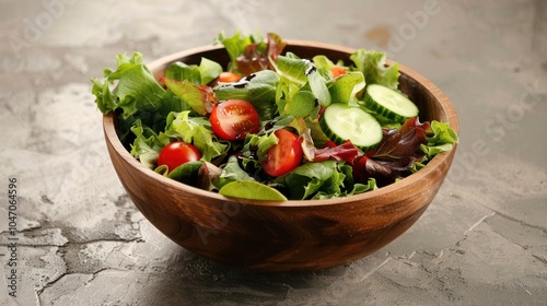 Fresh Salad in a Wooden Bowl