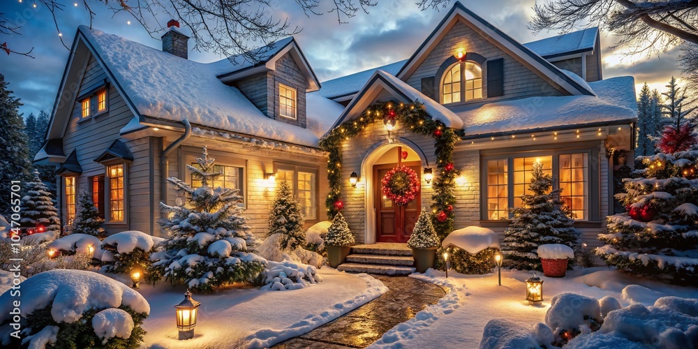 Fototapeta premium Beautifully Decorated House for Christmas with Cozy Ambiance and Holiday Cheer