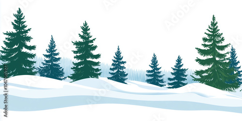 Pine trees in a snowy mountain landscape, illustration art