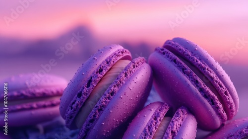 3d, macarons, neu, future, dusk, farbe, close up, niemand, hintergrund, abstrakt, makarons, group, abbildung, design, funkelnd, gespann, essen, des, jahres, 2025, schÃ¶n, hÃ¼bsch, kampagne, ad, lila photo