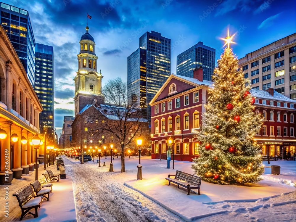 Obraz premium Boston Christmas Wonderland: Holiday Lights and Festive Decorations in Iconic Locations