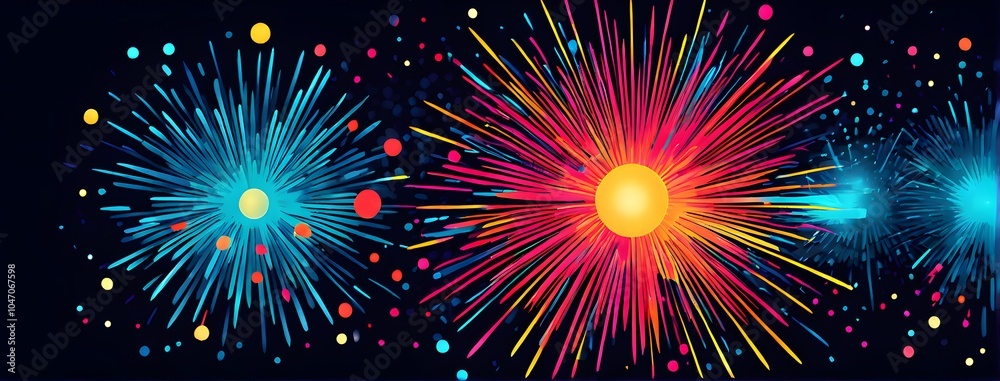 Naklejka premium Abstract depiction of fireworks as minimalist bursts of color