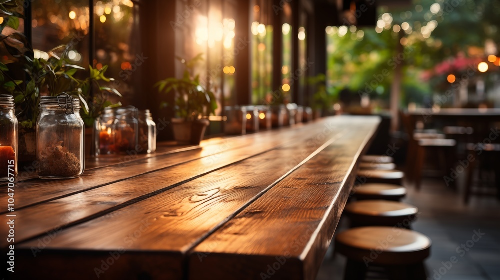 Blurred cafe interior with wooden table, creating an inviting setting for restaurant-themed product displays. Blurred cafe interior with wooden table, creating an inviting setting for restaurant-themed product displays.