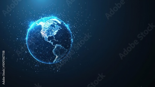 Fototapeta Naklejka Na Ścianę i Meble -  Abstract background with digital technology and the global network concept, planet earth in the form of glowing particles and connecting lines and dots. futuristic, technology, connection, earth
