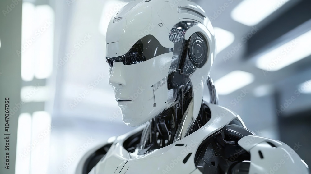 Fototapeta premium Advanced humanoid robot in a control center - generative ai