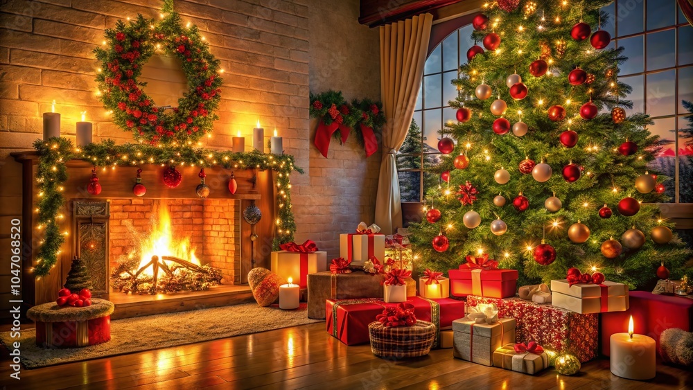 Fototapeta premium Captivating Christmas Cheer Portraits with Festive Elements and Warm Tones for Holiday Joy