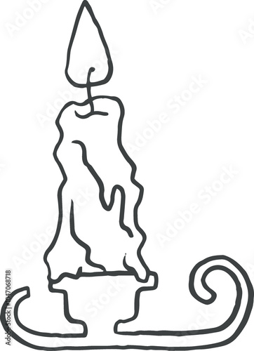 Old vintage candle holder, cute hand drawn line art whimsical illustration in coquette style, png photo