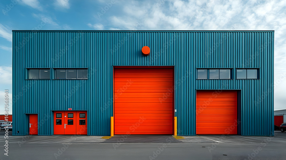 Blue and Orange Warehouse Building Photo Blue and Orange Warehouse Building Photo