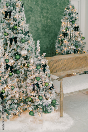 Christmas Trees with Green and Silver Ornaments