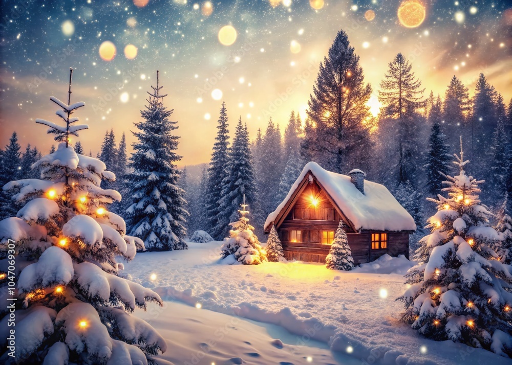 Fototapeta premium Captivating Double Exposure Christmas Outdoor Scene with Winter Wonderland Vibes and Festive Lights