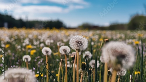 Dandelions field background,Dry  Dendelions Field flower photo