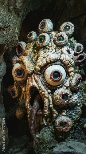 Grotesque Monster with Multiple Eyes and Tentacles photo