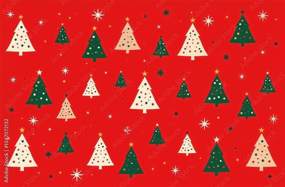 Christmas greeting card banner with fir on red background. Holiday seamless pattern Christmas greeting card banner with fir on red background. Holiday seamless pattern