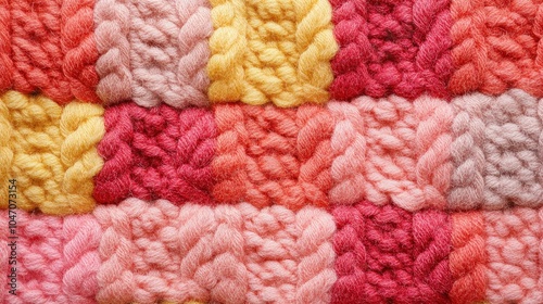 Soft wool knitwear in a checkered pattern, with detailed close-up on the texture and fabric design, suitable for winter fashion.