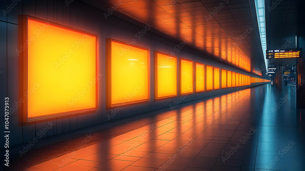 Empty Subway Station with Orange Lights - Illustration Empty Subway Station with Orange Lights - Illustration