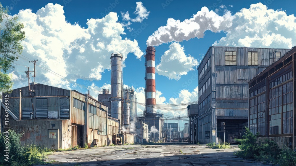 Industrial Complex with Smoke Stack and Blue Sky Industrial Complex with Smoke Stack and Blue Sky