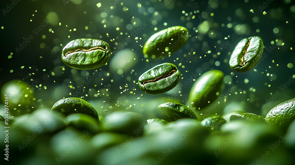 Green Coffee Beans Falling Abstract Background Green Coffee Beans Falling Abstract Background