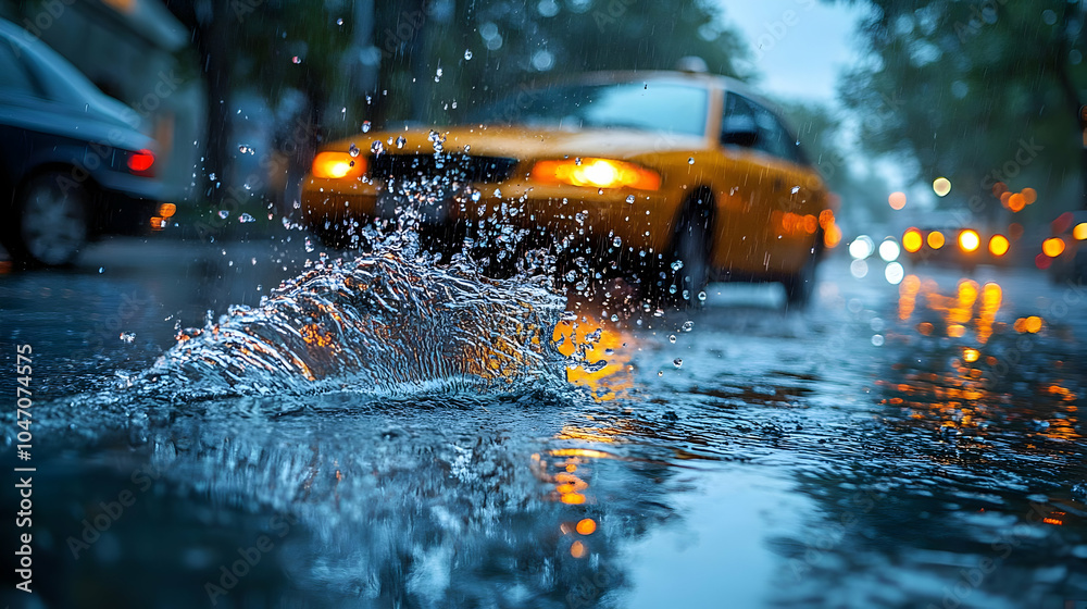 Raindrops Splashing on Wet Pavement - Photo Raindrops Splashing on Wet Pavement - Photo
