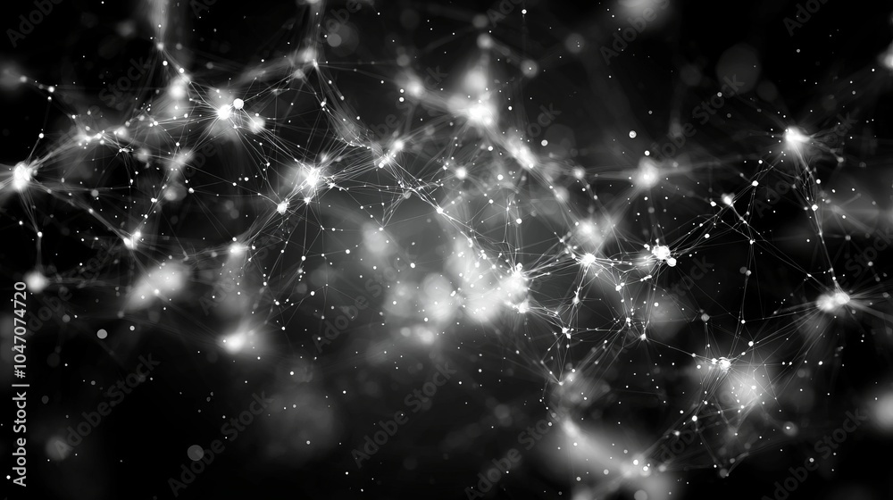 Abstract glowing network of connected white dots on a dark background. Abstract glowing network of connected white dots on a dark background.