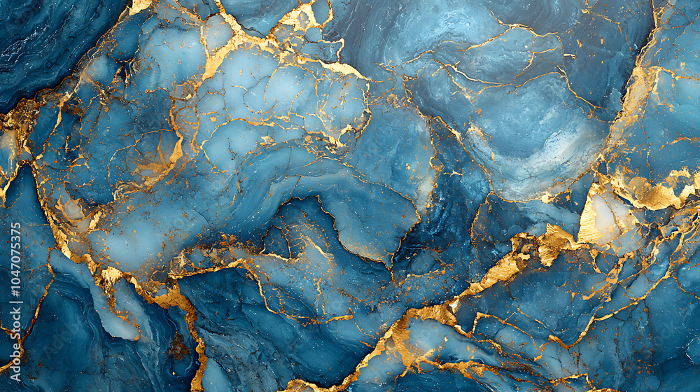 Fototapeta premium close-up view of a textured rock surface showcasing intricate blue and gold layers with natural cracks. T