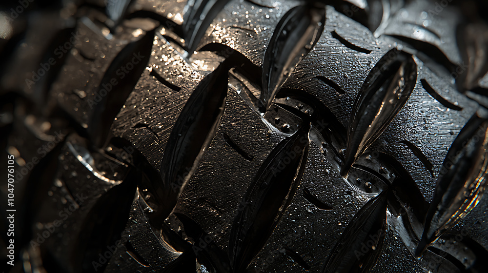 Macro view of wet tire rubber texture with square blocks Macro view of wet tire rubber texture with square blocks