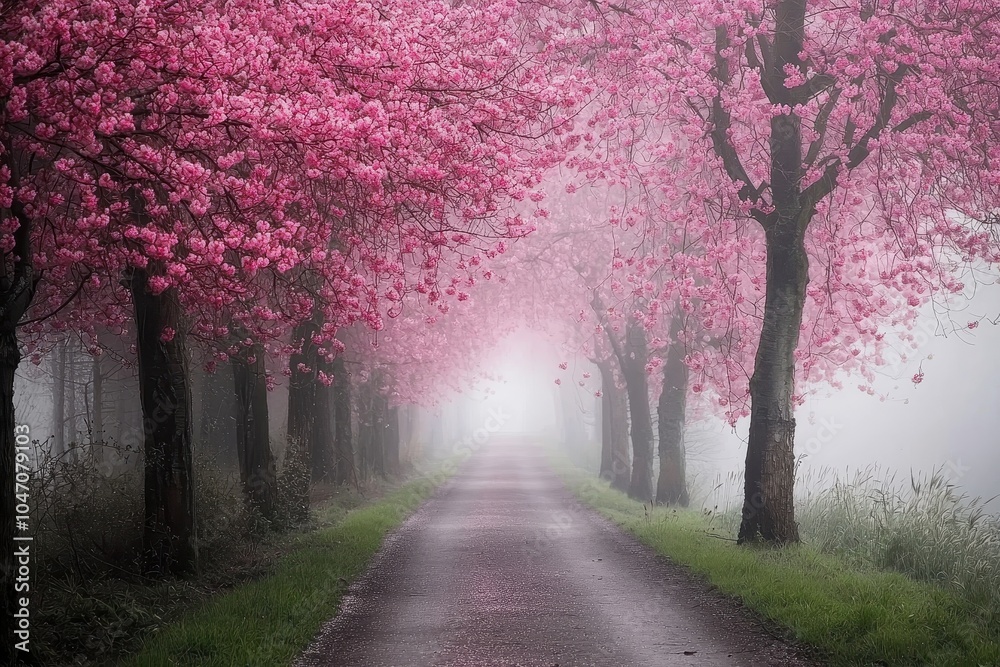 Lush Cherry Blossom Trees in Vibrant Spring Display Lush Cherry Blossom Trees in Vibrant Spring Display