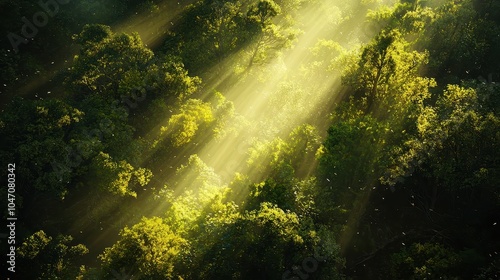 Sunlight Filtering Through Forest Canopy from Above