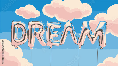 Vector illustration dream holographic inflated text 3d easily editable 