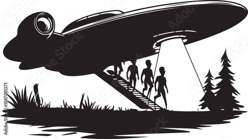 Alien Spaceship Landing Silhouette Vector Graphic