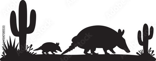 Armadillo And Baby Silhouette Vector Graphic