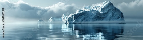 Wallpaper Mural A serene icy landscape featuring a large iceberg reflected in calm, translucent waters under a cloudy sky. Torontodigital.ca