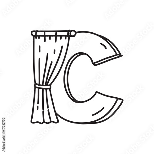 Illustration of a curtain beside letter C