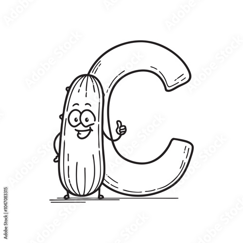 Illustration of a cucumber beside letter C