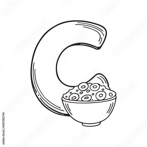 Illustration of cereal beside letter C