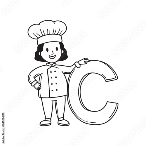 Illustration of a chef beside letter C