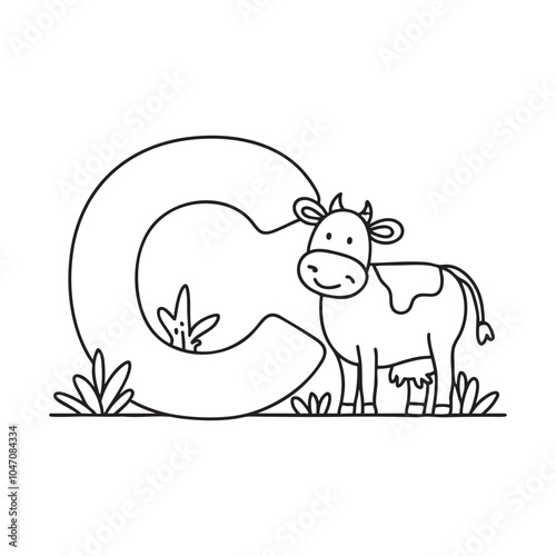 Illustration of a cow beside letter C