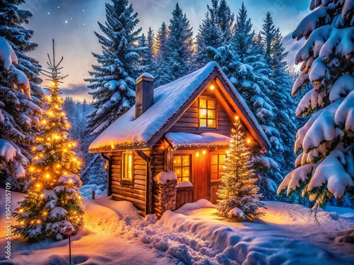 Cozy Christmas Cabin in Urban Exploration Style with Snowy Landscape